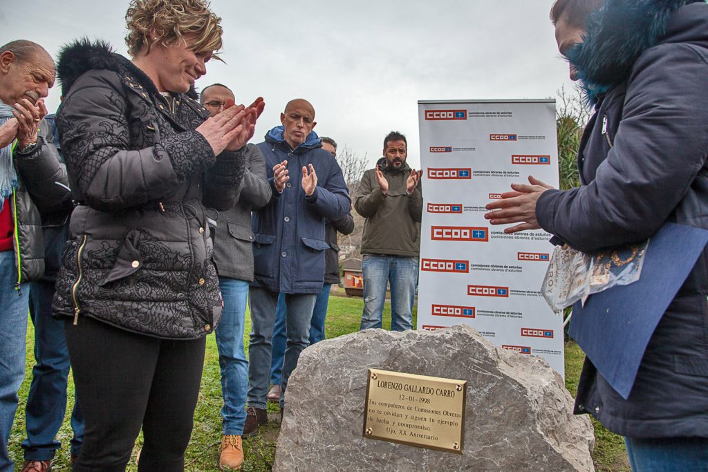 Homenaje a Lorenzo Gallardo, minero y sindicalista de CCOO fallecido durante las movilizaciones mineras de 1998. Ujo. Asturias 2018