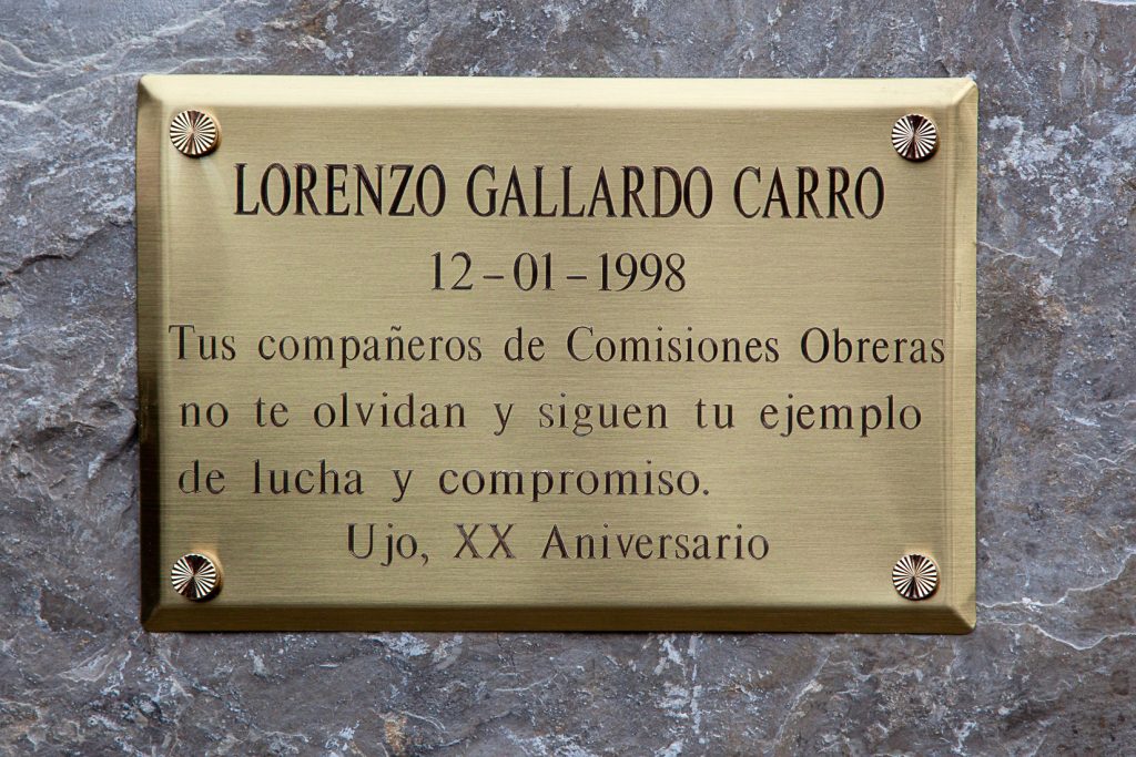 Homenaje a Lorenzo Gallardo, minero y sindicalista de CCOO fallecido durante las movilizaciones mineras de 1998. Ujo. Asturias 2018