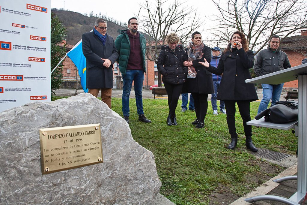 Homenaje a Lorenzo Gallardo, minero y sindicalista de CCOO fallecido durante las movilizaciones mineras de 1998. Ujo. Asturias 2018