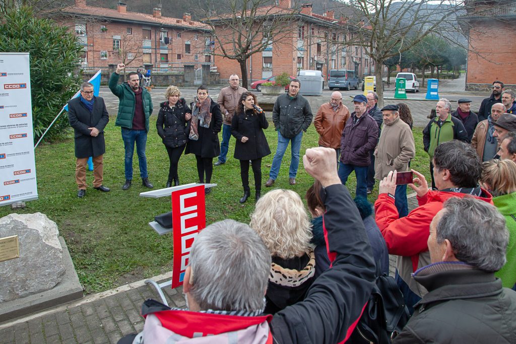 Homenaje a Lorenzo Gallardo, minero y sindicalista de CCOO fallecido durante las movilizaciones mineras de 1998. Ujo. Asturias 2018