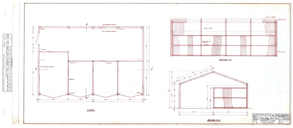 PLN 1 / TOMO 1 MSP – Grupo Paulina. Plano de escala 1:25. Subestación de Exterior. Planta y Secciones. Serie PA-E Num 105-22. Año 1991