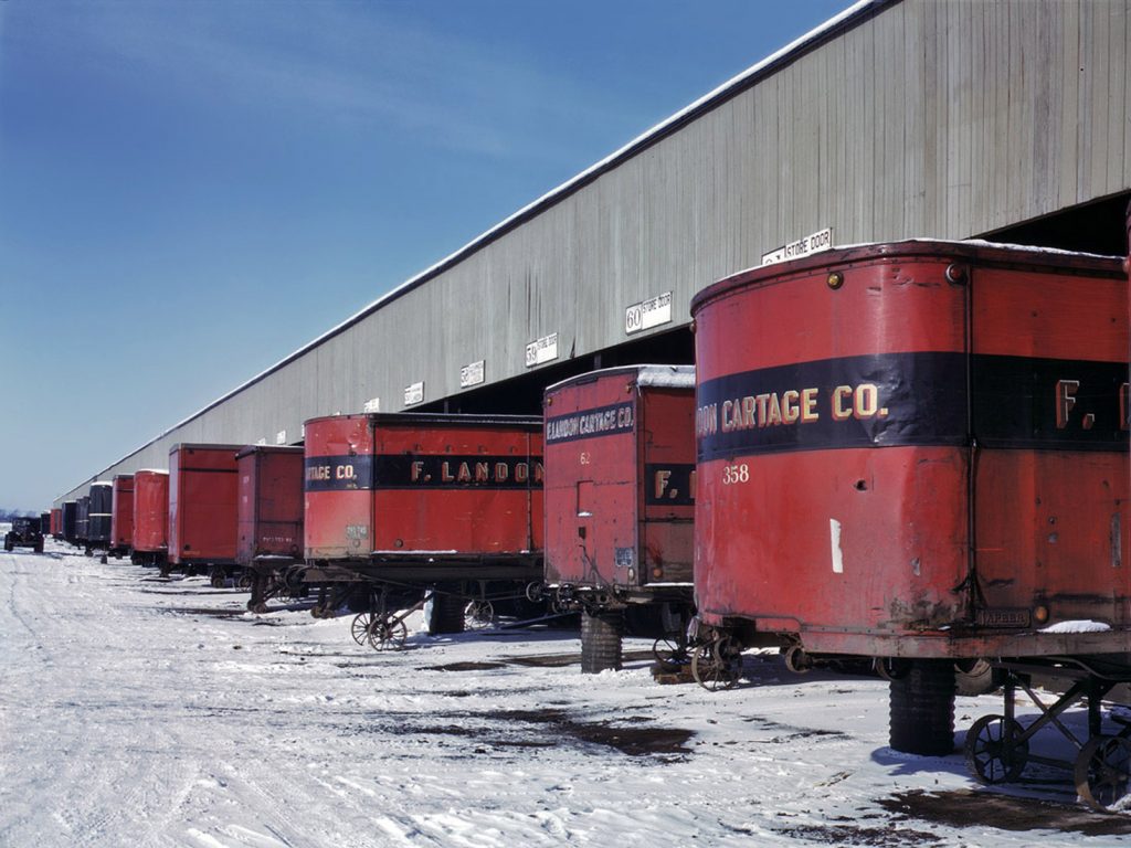 Remolques de camiones de la linea de ferrocarril del Noroeste de Chicago. EEUU. 1943