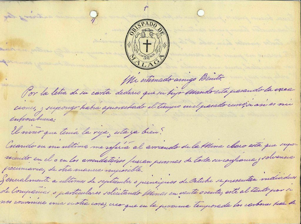 Correspondencia entre Wilibaldo Fernandez, del Arzobispado de Malaga y Benito Viloria. Año 1940. Tomo 7. Doc 10. 10 páginas