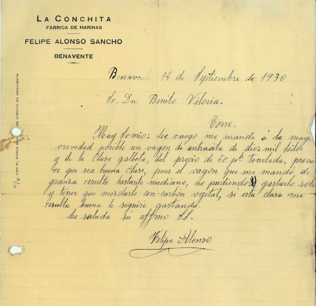 Correspondencia comercial entre Fabrica de harinas La Conchita y Benito Viloria. Año 1930. Tomo 7. Doc 9. 2 páginas