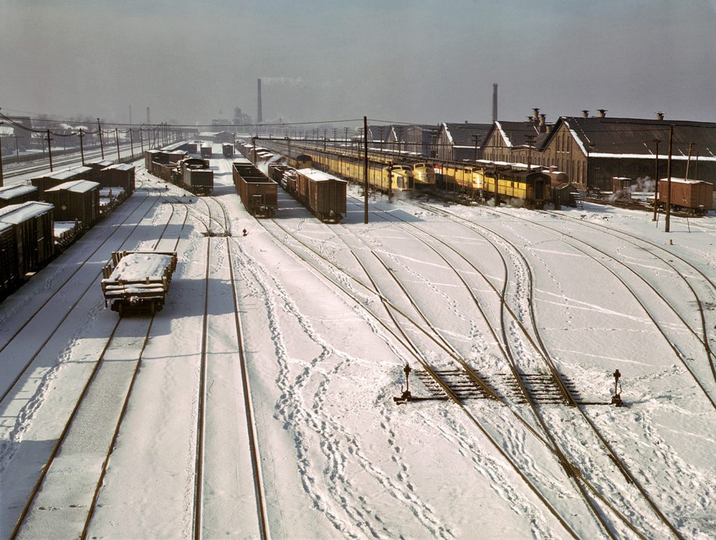 Líneas de la costa oeste del ferrocarril del Noroeste de Chicago. EEUU. 1942