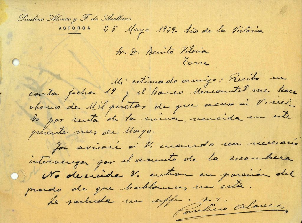 Correspondencia comercial entre Paulino Alonso y F. de Arellano y Benito Viloria. Años 1935 – 1939. Tomo 7. Doc 16. 10 páginas