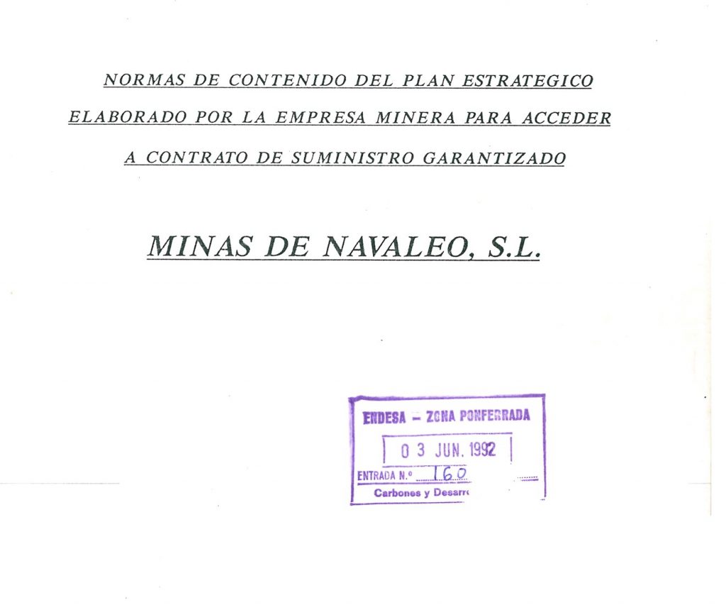 Normas de contenido del Plan estratégico elaborado por la empresa minera Minas de Navaleo S.L para acceder a contrato de suministro garantizado. Año 1992. Caja 13. Doc 20. 89 páginas