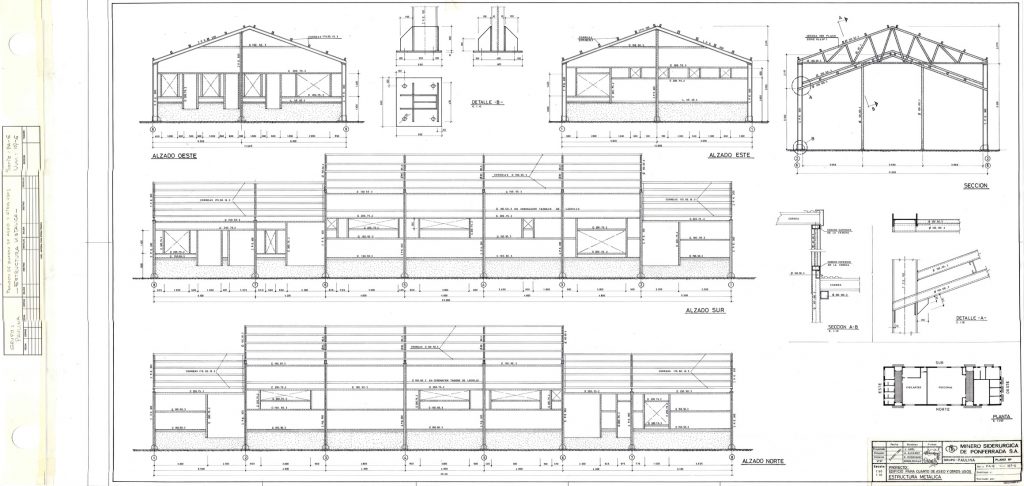 PLN 10 / TOMO 3 MSP – Grupo Paulina. Proyecto edificio para cuarto de aseo y otros usos. Estructura metálica. Serie PA-E Num 107-6. Año 1993