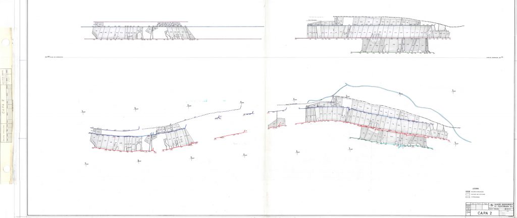 PLN 19 / TOMO 3 MSP – Grupo Paulina. Plano escala 1:2000. Capa 2. Macizos explotados. Macizos sin explotar. Esterilidades.