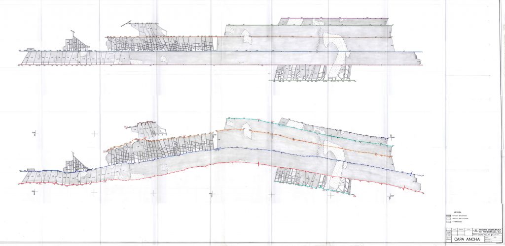 PLN 20 / TOMO 3 MSP – Grupo Paulina. Plano escala 1:2000. Capa ancha. Macizos explotados. Macizos sin explotar. Esterilidades.