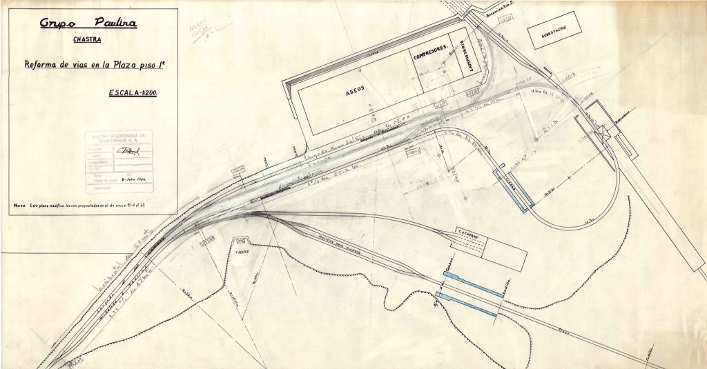 PLN 28 / TOMO 4 MSP – Grupo Paulina. Plano de escala 1:200. Reforma de vías en la Plaza. Piso 1º. Chastra. Año 1964