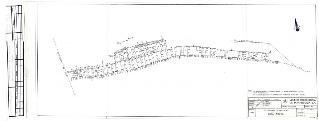 PLN 41 / TOMO 4 MSP – Grupo Paulina. Plano escala 1:5000. Distribución de potencias Capa Ancha. Serie PA-I Num 103-2. Año 1991