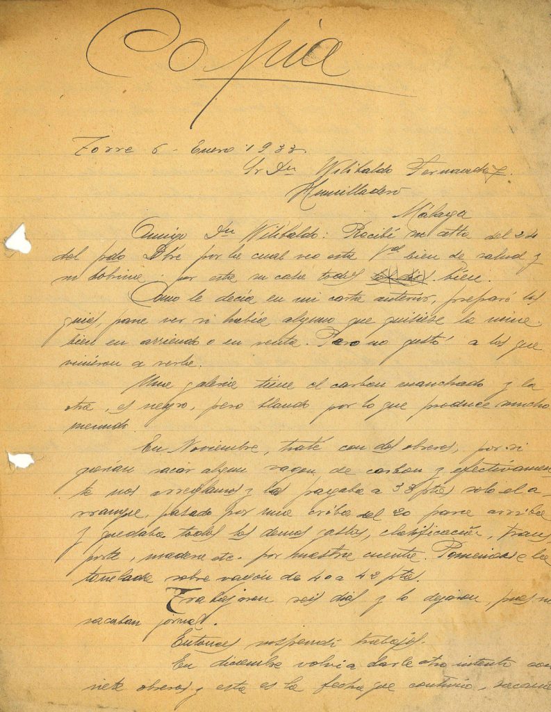 Correspondencia de Benito Viloria a Wilibaldo Fernandez. Año 1933. Tomo 7. Doc 45. 2 páginas