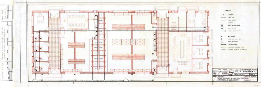 PLN 68 – TOMO 3 MSP – Grupo Paulina. Plano proyecto de edificio para cuarto de aseo y otros usos. Fontanería y saneamiento. Serie PA-E Núm. 107-11. Año 1993