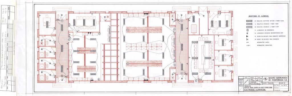 PLN 70 – TOMO 3 MSP – Grupo Paulina. Plano proyecto de un edificio para cuarto de aseo y otros usos. Electricidad – Iluminación. Serie PA-E Num 107-9. Año 1993