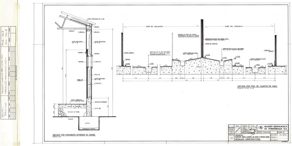 PLN 71 – TOMO 3 MSP – Grupo Paulina. Plano sobre el proyecto de un edificio para cuarto de aseo y otros usos. Detalles constructivos. Serie PA-E Num 107-8. Año 1993