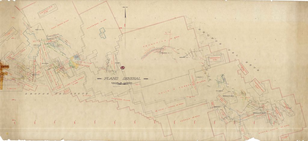 PLN 43 – TOMO 7 MSP. Plano general de explotaciones mineras zona de Villablino – Ponferrada. Plano escala 1:10000. Año 1940