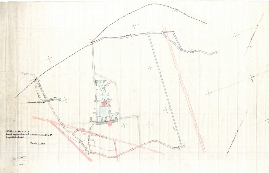 PLN 48 – TOMO 7 MSP. Grupo Carrasconte. Plano escala 1:500 Plan de explotación de la Capa 6 andaluza de 5º a 8º. Año 1967