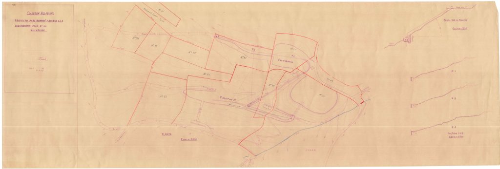 PLN 55 – TOMO 7 MSP. Calderón Villablino. Proyecto para rampón y acceso a la escombrera piso 3. Escala 1:500. Año 1964