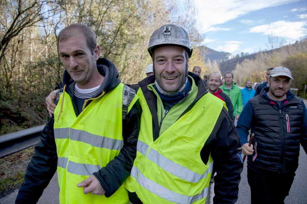 Marcha a pie de mineros de Castilla y León andando a Oviedo en defensa de una transición justa. Mieres. Asturias 2018