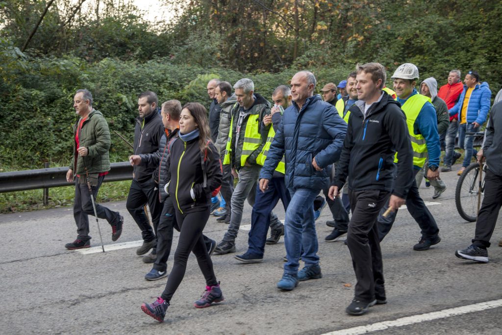 Marcha a pie de mineros de Castilla y León andando a Oviedo en defensa de una transición justa. Mieres. Asturias 2018