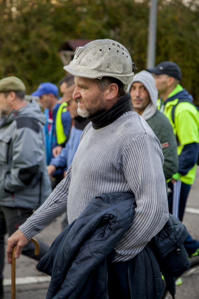 Marcha a pie de mineros de Castilla y León andando a Oviedo en defensa de una transición justa. Mieres. Asturias 2018