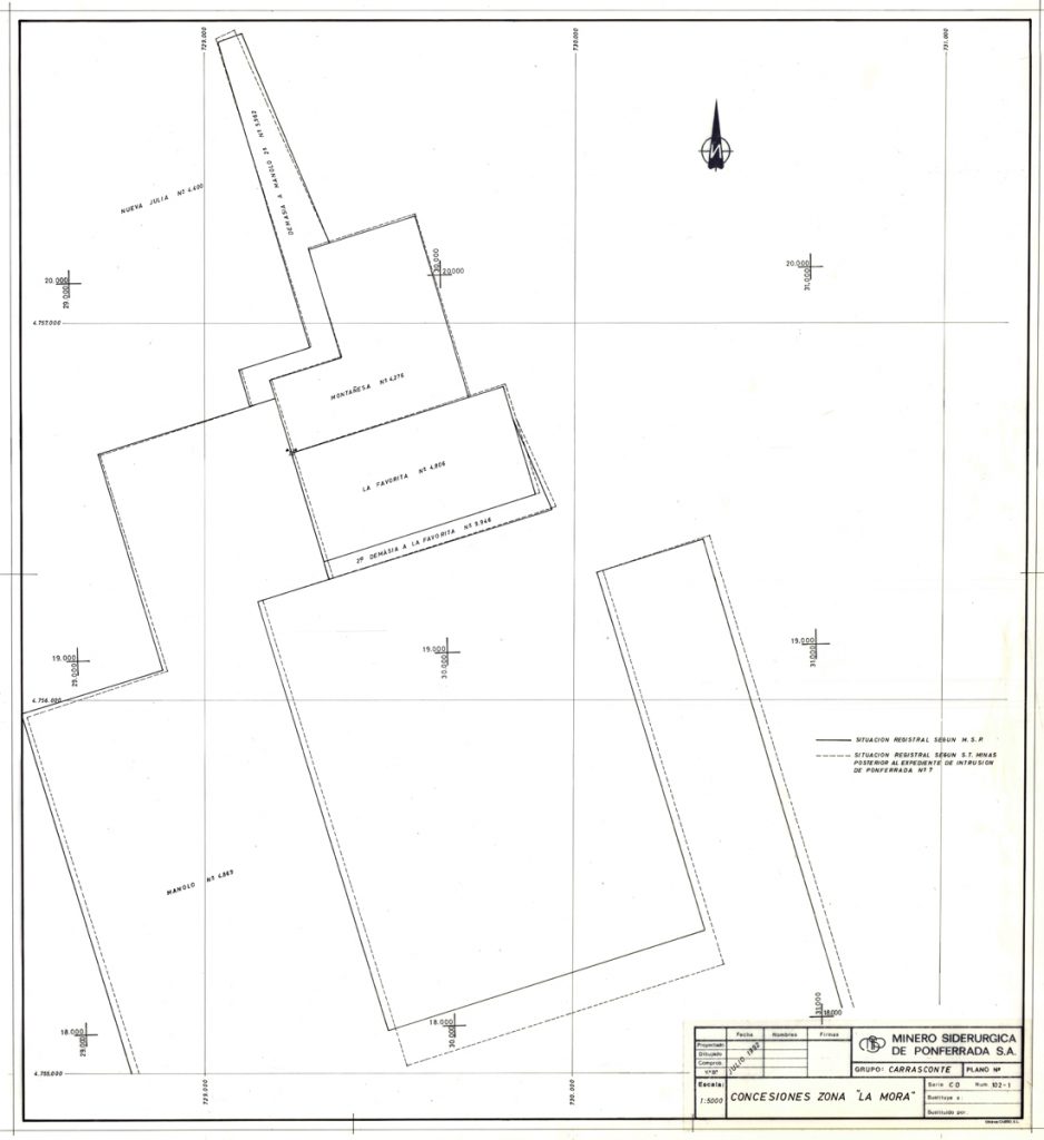 PLN 1  – TOMO 6 MSP. Grupo Carrasconte. Plano escala 1:5000. Concesiones zona La Mora. Año 1992