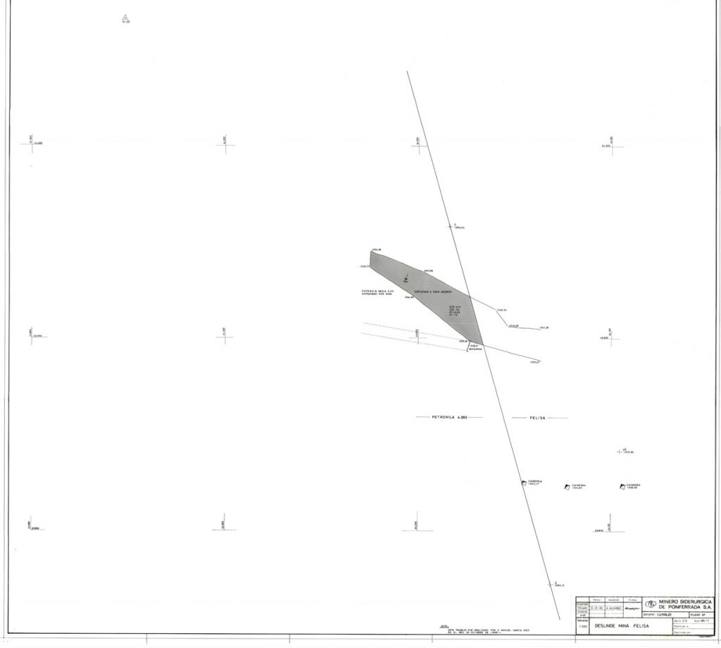 PLN 15 – TOMO 6 MSP. Grupo Lumajo. Plano escala 1:200. Deslinde Mina Felisa. Año 1993