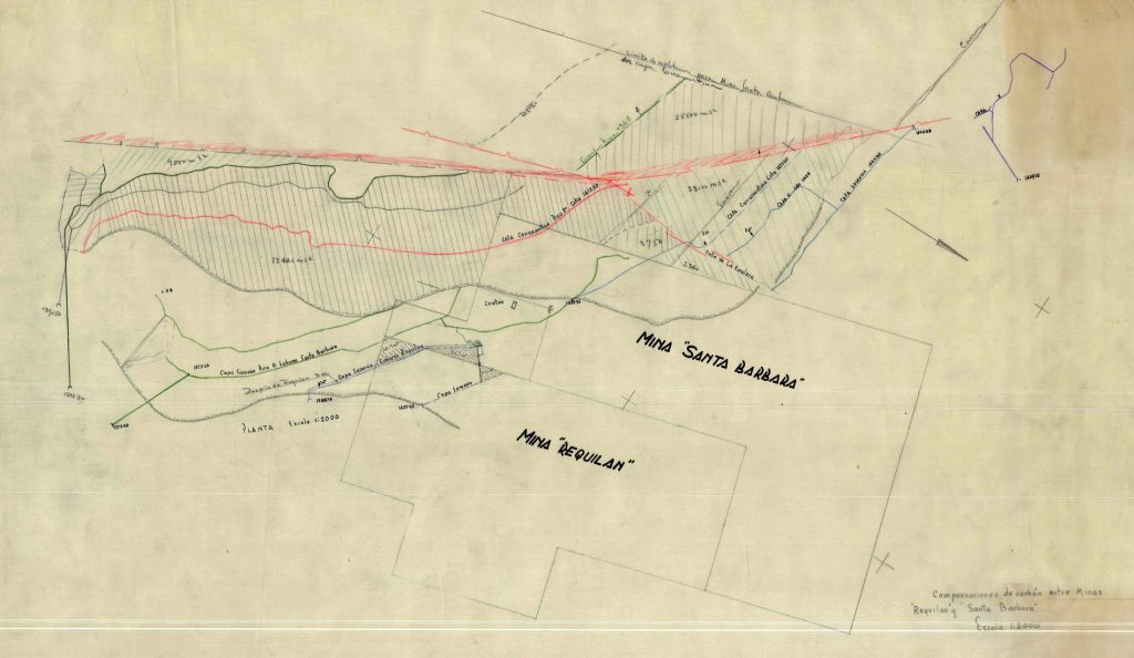 PLN 20 – TOMO 6 MSP. Plano escala 1:2000. Compensaciones de carbón entre Minas Requilán y Sta Bárbara. Fecha indeterminada