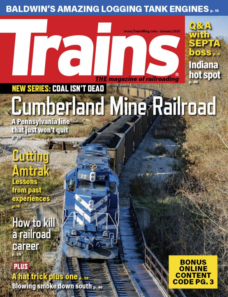 Portada de la revista Trains de Enero 2021