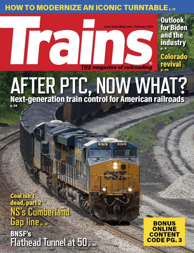 Portada de la revista Trains de Febrero 2021