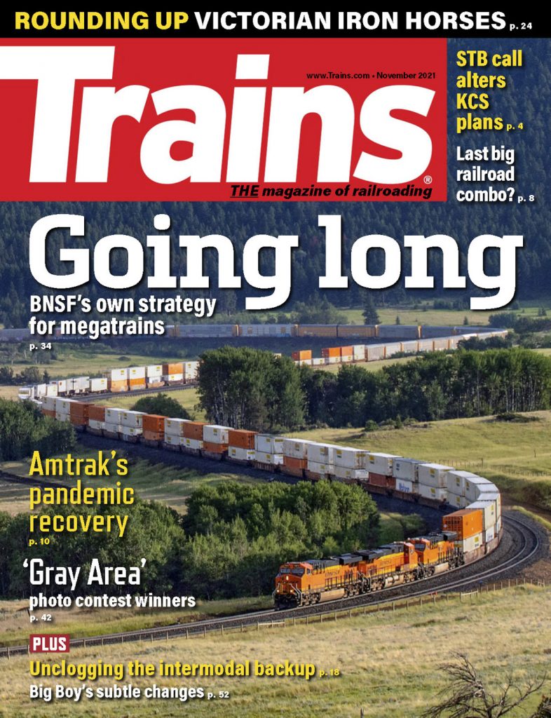 Portada de la revista Trains de Noviembre 2021