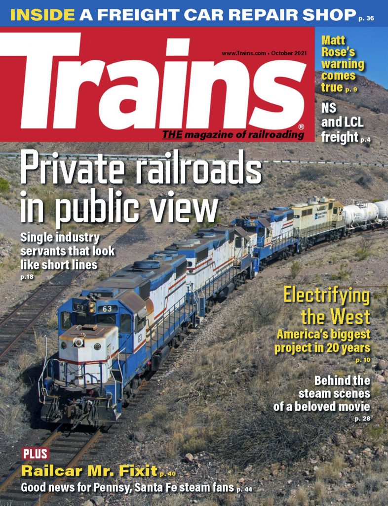 Portada de la revista Trains de Octubre 2021