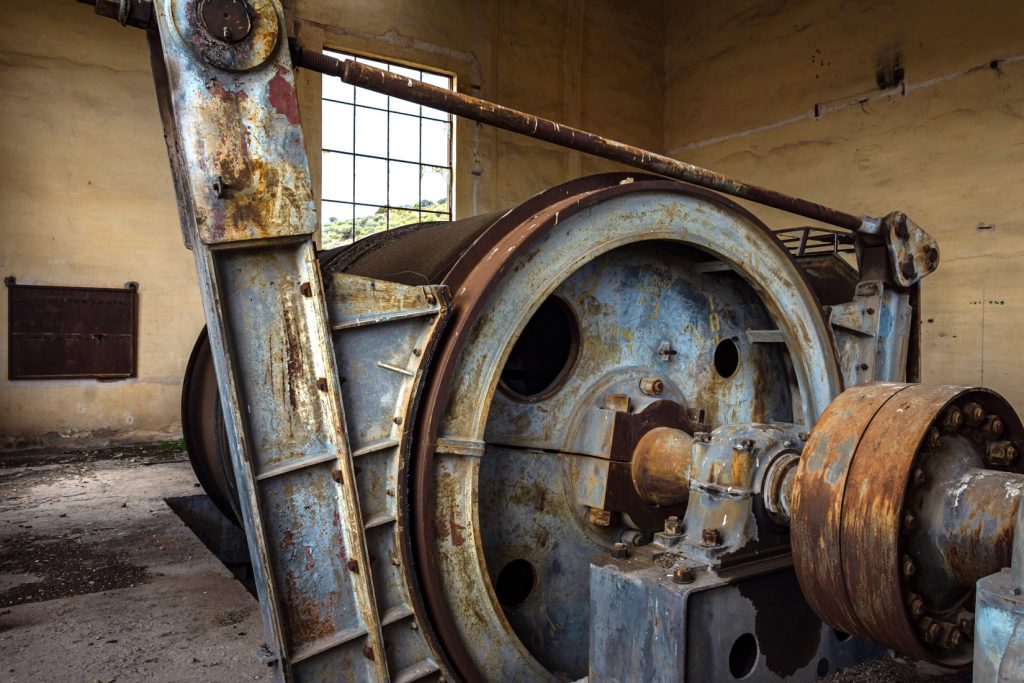 Detalle del cabrestante de la Mina La Andorrana. Andorra, Teruel 2021