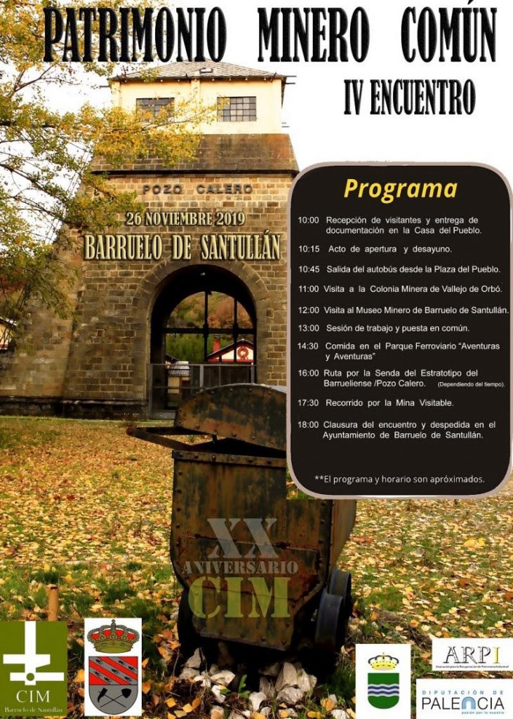 Programa de actividades del IV encuentro Patrimonio Minero Común. Barruelo de Santullán, Palencia. 2019