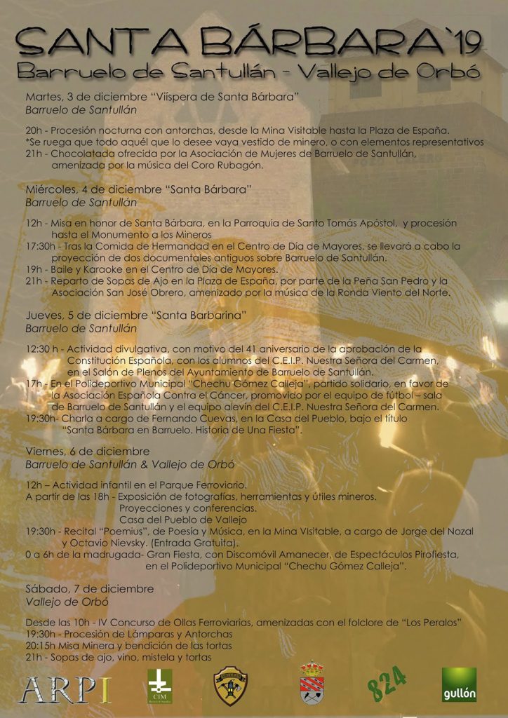 Programa de actividades Santa Bárbara 2019. Barruelo de Santullán y Vallejo de Orbó, Palencia. 2019