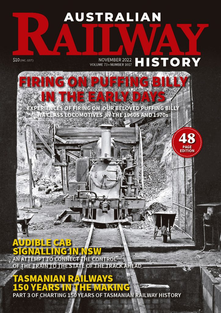 Portada de la revista Australian Railway History. Noviembre 2022